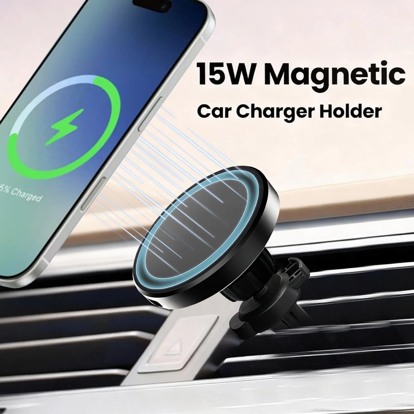 15W Car Magnetic Air Vent Phone Holder Wireless Charger Stand For Magsafe iPhone 17 16 15 Pro Max 14 13 12 Fast Charging Station