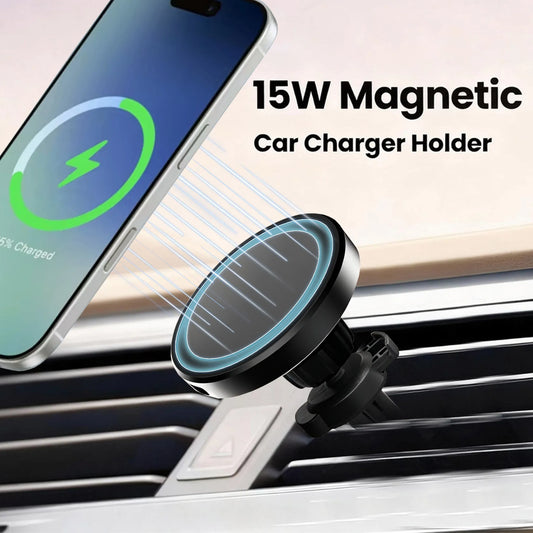 15W Car Magnetic Air Vent Phone Holder Wireless Charger Stand For Magsafe iPhone 17 16 15 Pro Max 14 13 12 Fast Charging Station