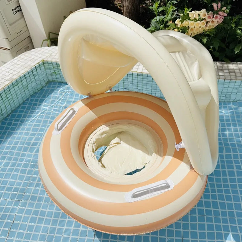 Baby Swimming Float Inflatable Circle Baby Pool Float Ring with SunShade Baby Bathing Swimming Pool Toys for Babies 3-36 Months