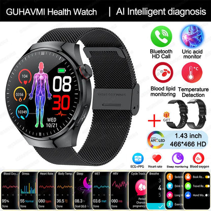 New Nursing Grade Smart Watch, Blood oxygen Blood Lipid Uric Acid ECG+PPG Body Temperature Bluetooth Call Health Smartwatch, Apple Health