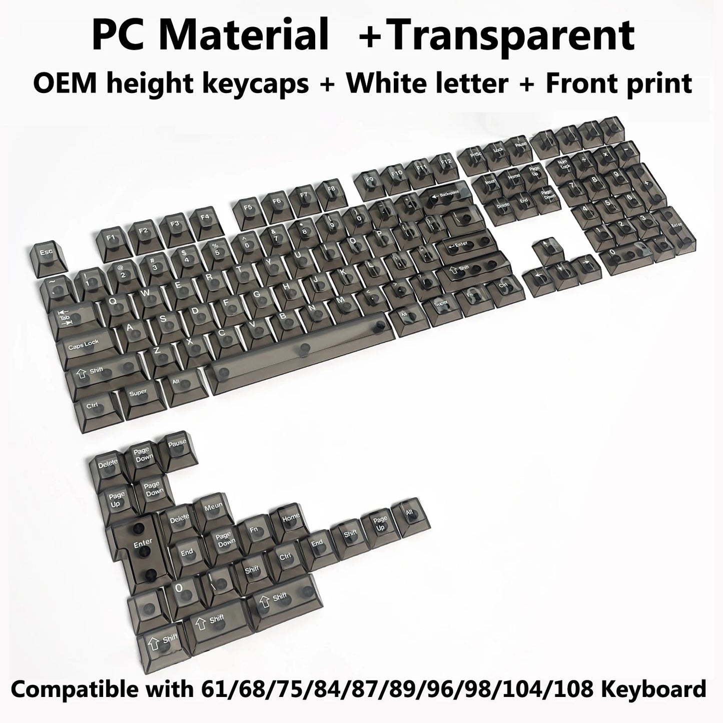 Full Sets Transparent Keycaps for Mechanical Keyboard Front/Side/None Print RGB Backlit Full/Misty Transparent Keycap 130+ Key
