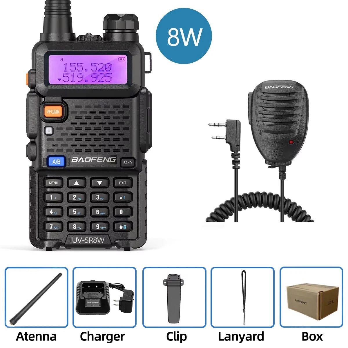 Walkie Talkie, UV 5R 5W 8W Dual Band Ham Two Way Radio, Vhf Uhf FM Radio, Handheld Transceiver, Hunting 16KM, BAOFENG
