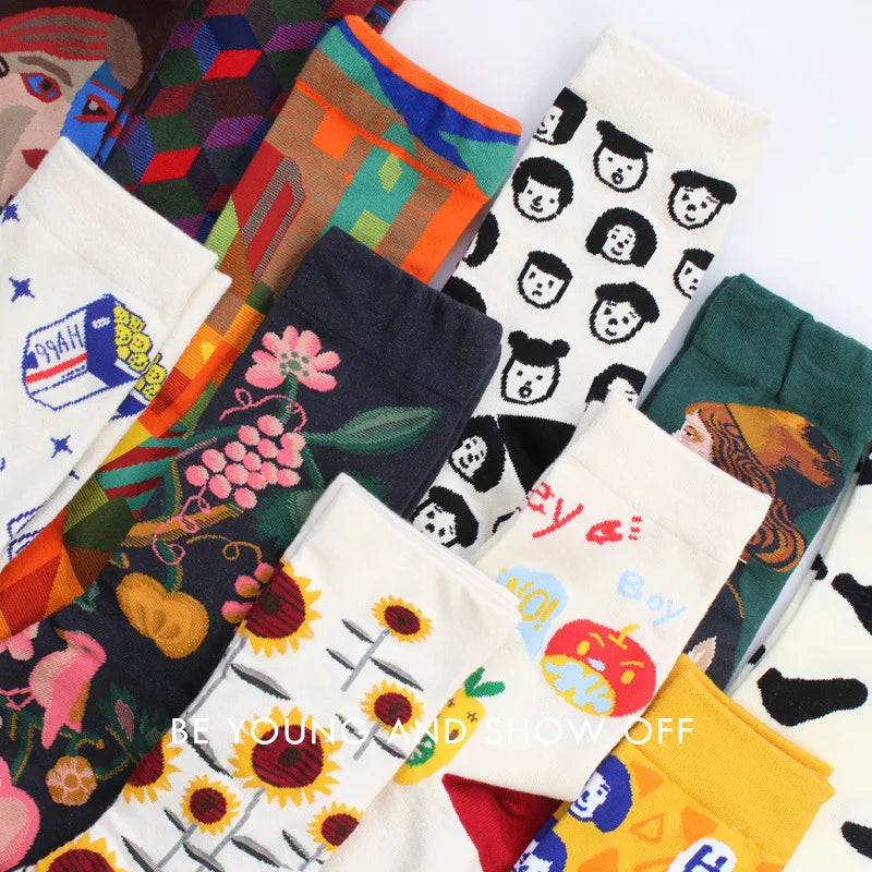 New cotton socks high-quality men's and women's British style casual Harajuku fashion novelty literary couple sexy socks