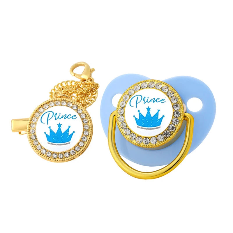 New Baby Pacifier Chain Clips Crown Princess Prince Pacifiers Holder Silicone Nipple Luxury Infant Teether New Born Shower Gifts