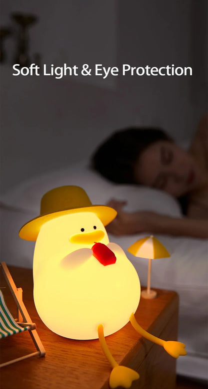 Rechargeable LED Night Light Cute Duck Silicone Patting Lamp Nursery Children Nightlights Home Bedside Room Decor Birthday Gift