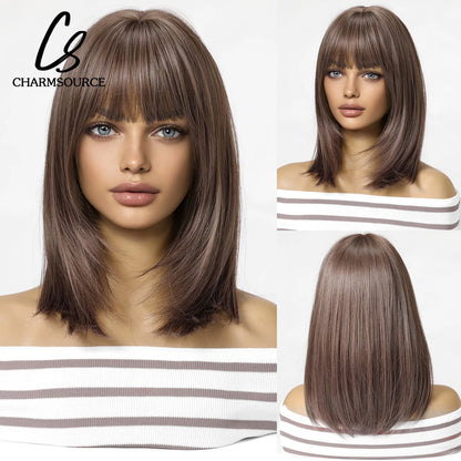 CharmSource Blonde Long Hair Natural Straight Wig, Synthetic Wigs  for Women Daily Party High Density