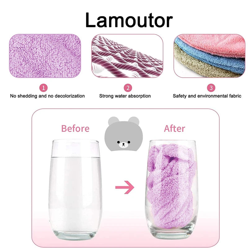 Thinnest Dry Hair Cap for Women, Quick-Drying Absorbent Microfiber Head Towel with Korean Cute Bear Embroidery, Shower Cap Towel