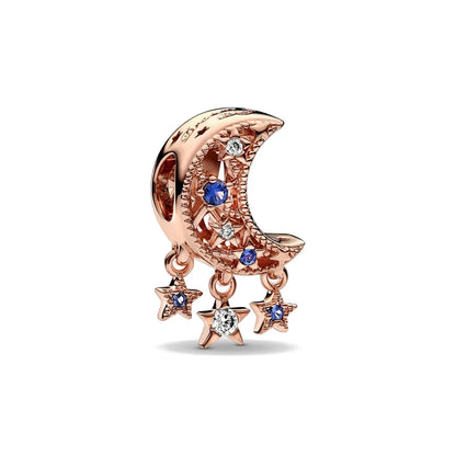 New Fashion 925 Sterling Silver Romantic Starry Sky Moon Sun Stars Pendant Fit Original Charms Bracelet Women Jewelry Gift