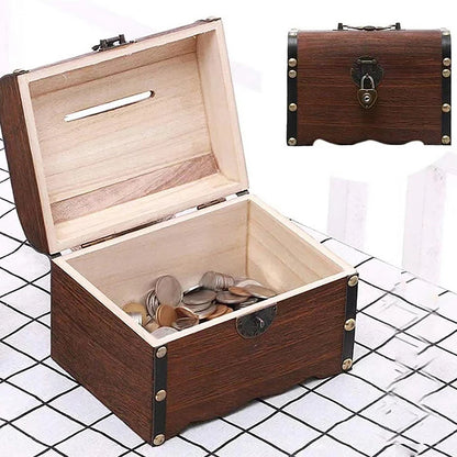 Classic Treasure Chest Savings Box with Secure Lock for Home Ornamentation