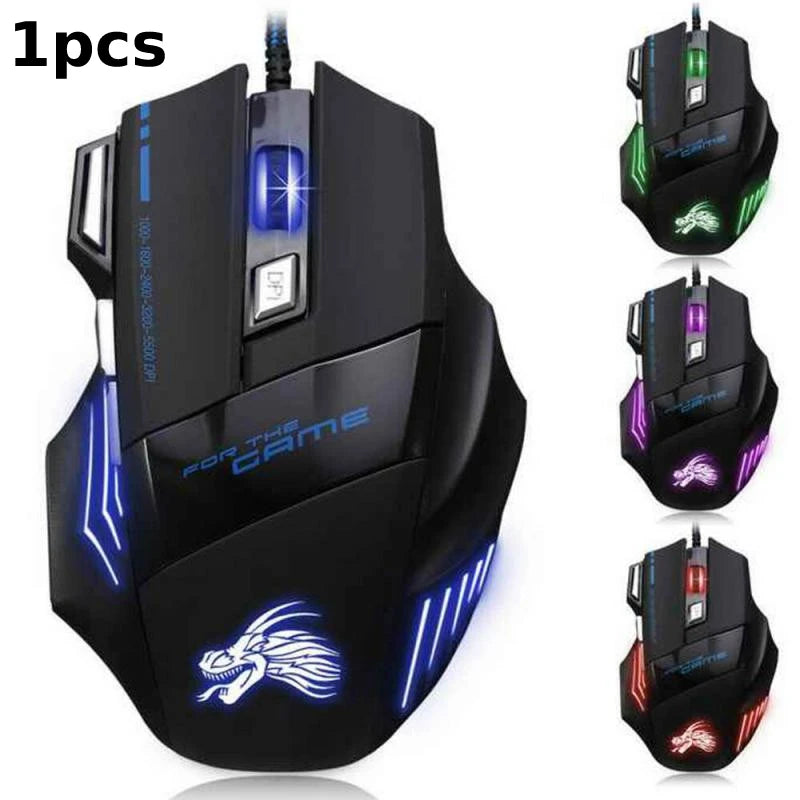 USB Wired Gaming Mouse, 7 Button Backlit Ergonomic Mice, 5500 DPI Backlight Adjustable Optical Mice for PC Gamer, Computer, Desktop
