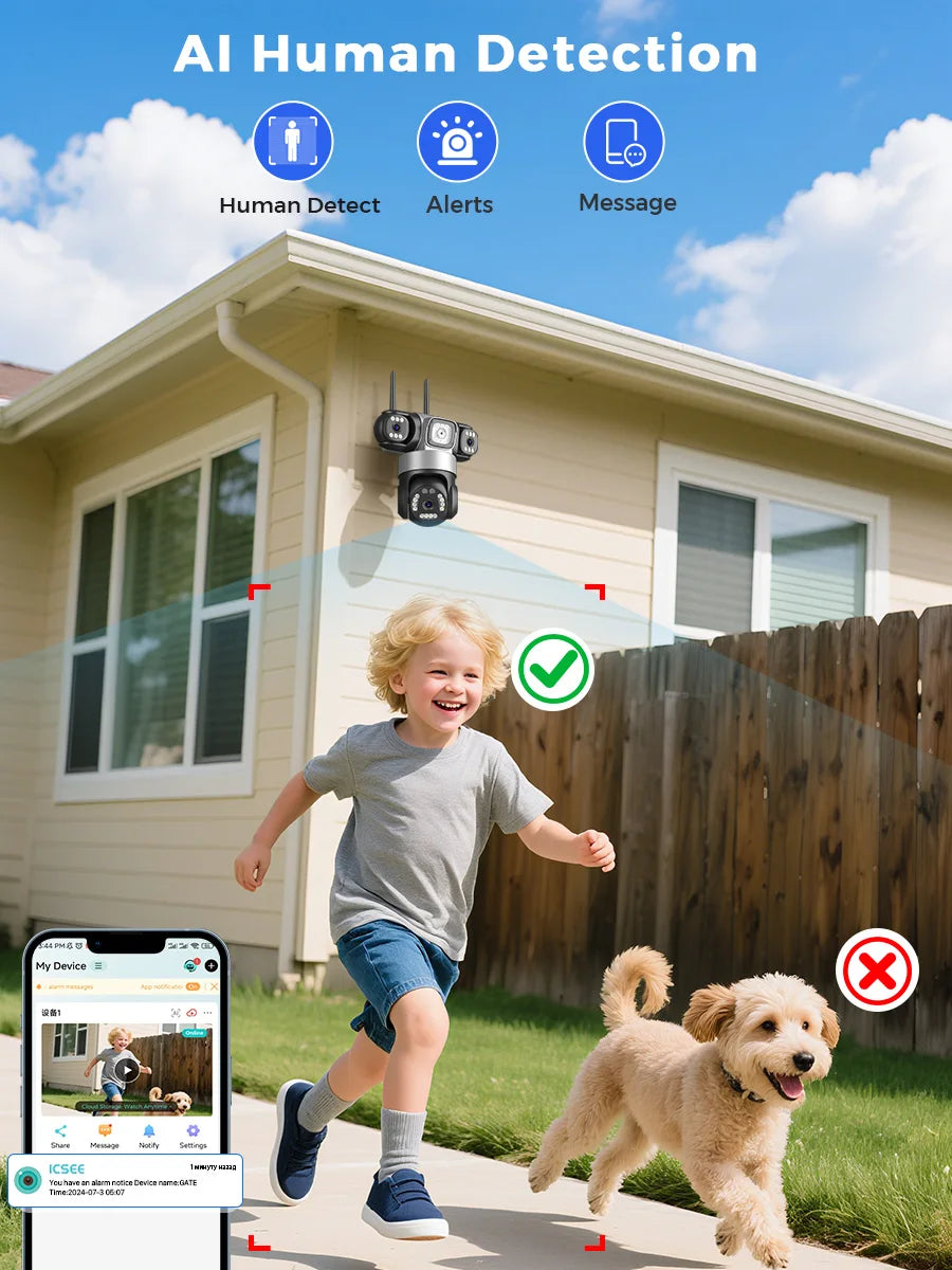 12MP Outdoor WiFi Camera, 6K HD Triple Lens, Triple Screens PTZ IP Security Camera, Human Auto Tracking, Waterproof CCTV Cam ICSEE