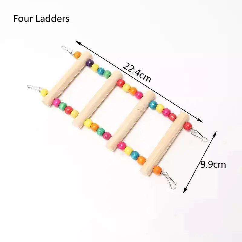 Natural Wood Birds Pets Parrots Ladders Climbing Toy Hanging Colorful Balls Parrot Swing Toys for Conures Parakeets Cockatiels