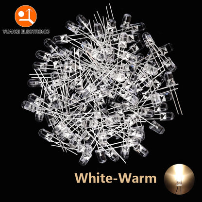 5mm LED Diode, F5 Assorted Kit, White Green Red Blue Yellow Orange Pink Purple Warm White, DIY Light Emitting Diode