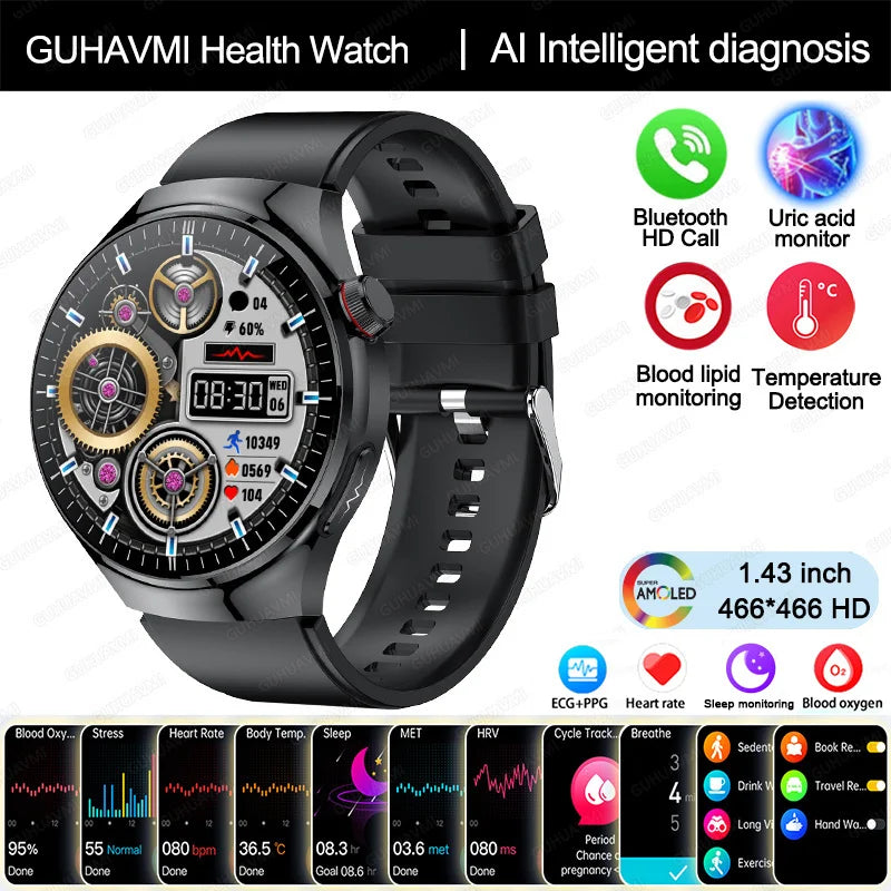 New Nursing Grade Smart Watch, Blood oxygen Blood Lipid Uric Acid ECG+PPG Body Temperature Bluetooth Call Health Smartwatch, Apple Health
