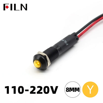 FILN 8mm LED Light Panel Mounted Raised Head LED Light Panel Black Metal Shell Mini 12V 24V 110V 220V With 20cm Cable