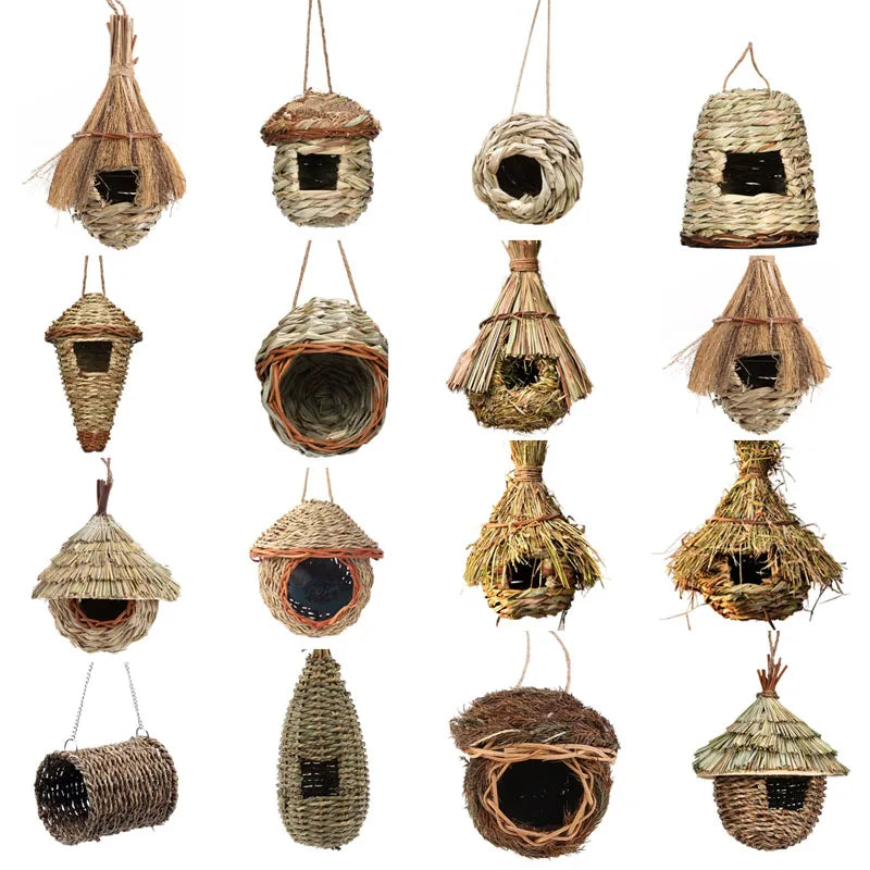 17 Styles Birds Nest Bird Cage Natural Grass Egg Cage Bird House Outdoor Decorative Woven Hanging Parrot Nest Houses Pet Bedroom