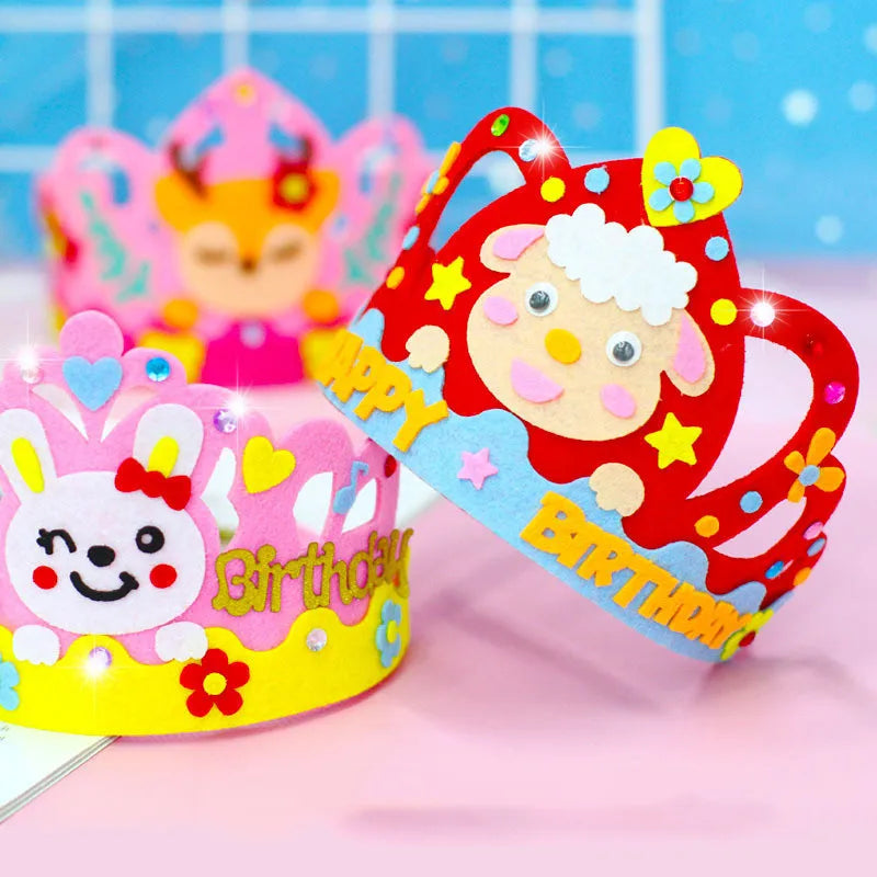 4 Pcs Creative DIY Handmade Toys Crown Hat Princess Tiara Cartoon Kindergarten Educational Art Craft EVA Paper Kids Party Gifts