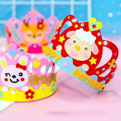 4 Pcs Creative DIY Handmade Toys Crown Hat Princess Tiara Cartoon Kindergarten Educational Art Craft EVA Paper Kids Party Gifts