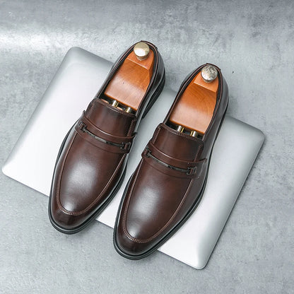 Men's Formal Leather Shoes Classic Style Slip-On Loafers Round Toe Breathable Non-Slip Business Dress Wedding Office Casual Shoes