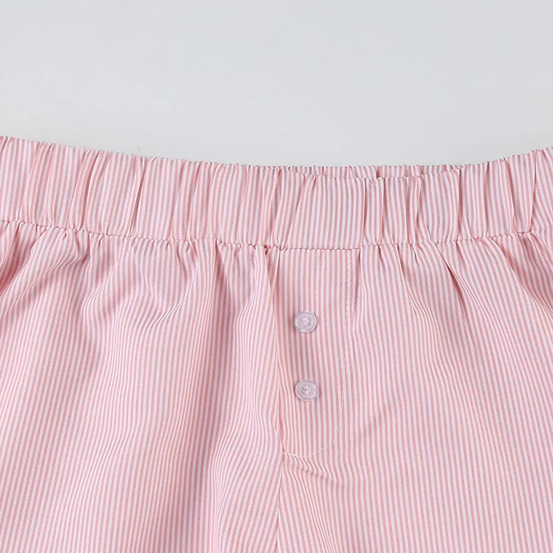Striped Print Casual Shorts for Women, Elastic Waist Fashion Button Bottoms Streetwear, Chic Basic Y2K Loose Shorts