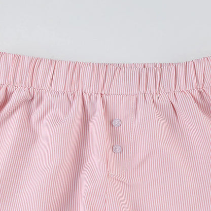 Striped Print Casual Shorts for Women, Elastic Waist Fashion Button Bottoms Streetwear, Chic Basic Y2K Loose Shorts