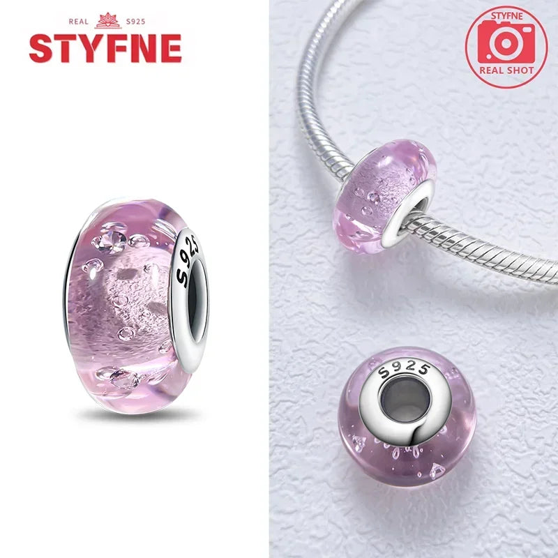 925 Sterling Silver Pink Color Series Beads Heart Flower Murano Glass DIY Jewelry Charms Fit Original Bracelet for Women Fine Gifts