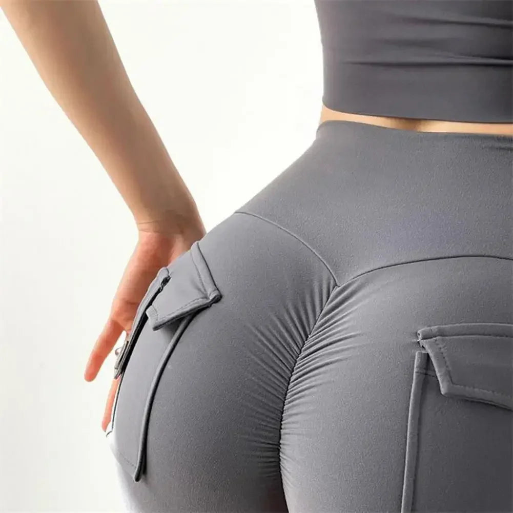 Summer Peach Butt Fitness Exercise Shorts, Three-Quarter Pants, Cargo Air Dry Pocket Yoga Tight Pants, Lift the hips Women's Shorts