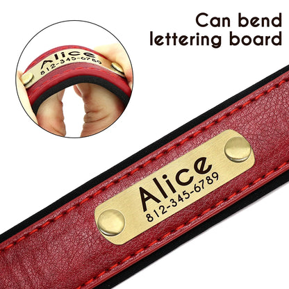 Customized Leather Dog Collar Leash Set, Soft Padded Leather Collar For Small Medium Large Dogs With Free Engraved Nameplate