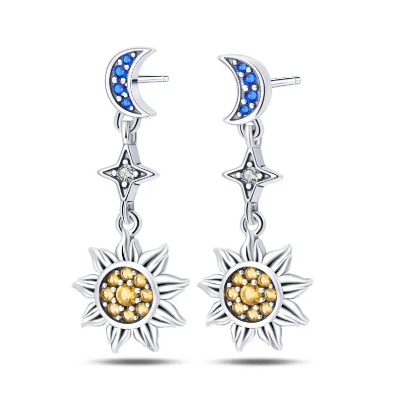 925 Sterling Silver Moon Universe Starry Sky Series Charm Earrings Women Blue Shiny Zircon Daily Wear Jewelry