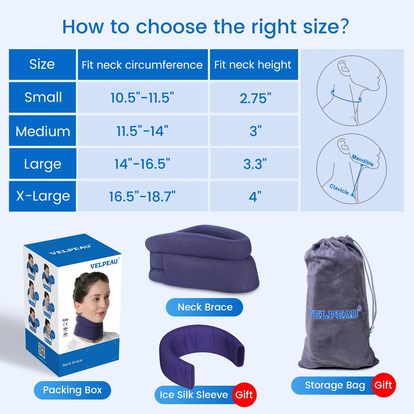 VELPEAU Neck Brace for Pain Relief and Spine Pressure, Adjustable Foam Neck Support Collar for Snoozing and Sleep Apnea