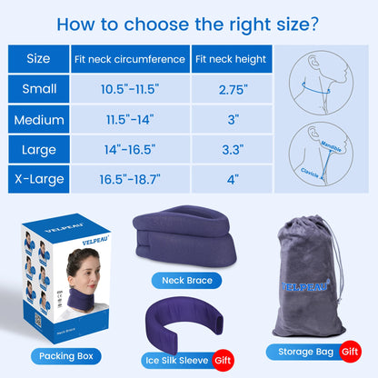 VELPEAU Neck Brace for Pain Relief and Spine Pressure, Adjustable Foam Neck Support Collar for Snoozing and Sleep Apnea