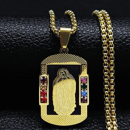 Catholic Jesus Cross Stainless Steel Necklace Saint Benedict Crystal Virgin Mary Pendant Crucifix Male Necklaces Jewelry cruz