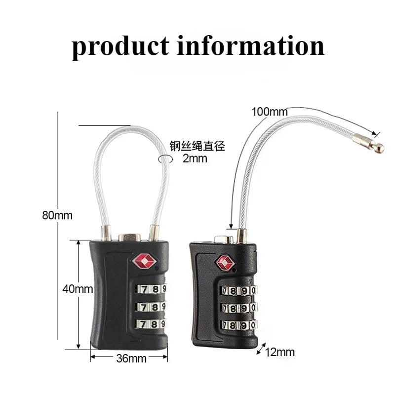 TSA Customs Code Password Lock for Luggage Backpack Padlock Code Travel Password Changeable Contrast Travel Case Accessories
