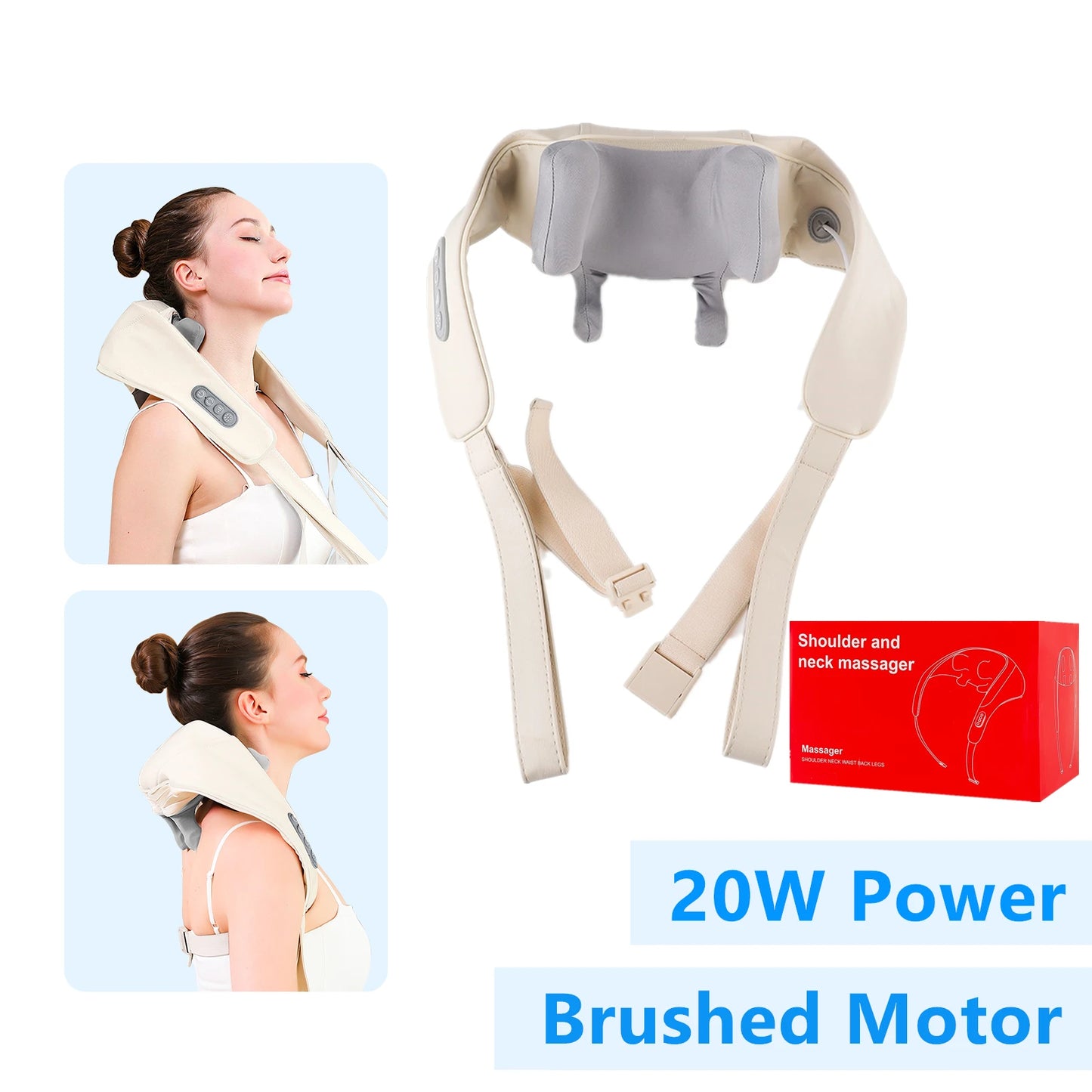 Foreverlily 26W Brushless Motor Neck and Shoulder Massager, Wireless Shoulder and Back Kneading Massage Shawl, Neck Masajeador