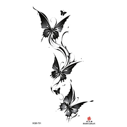 Black Flower Waterproof Temporary Tattoo Sticker, Beauty Butterfly Rose for Women, 3D Flash Body Arm Art Washable Fake Tattoos