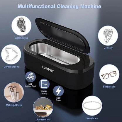 KUNPHY Ultrasonic Jewelry Cleaner 12oz 46KHz Professional Sonic Cleaner with One-Touch Operation for Rings, Glasses