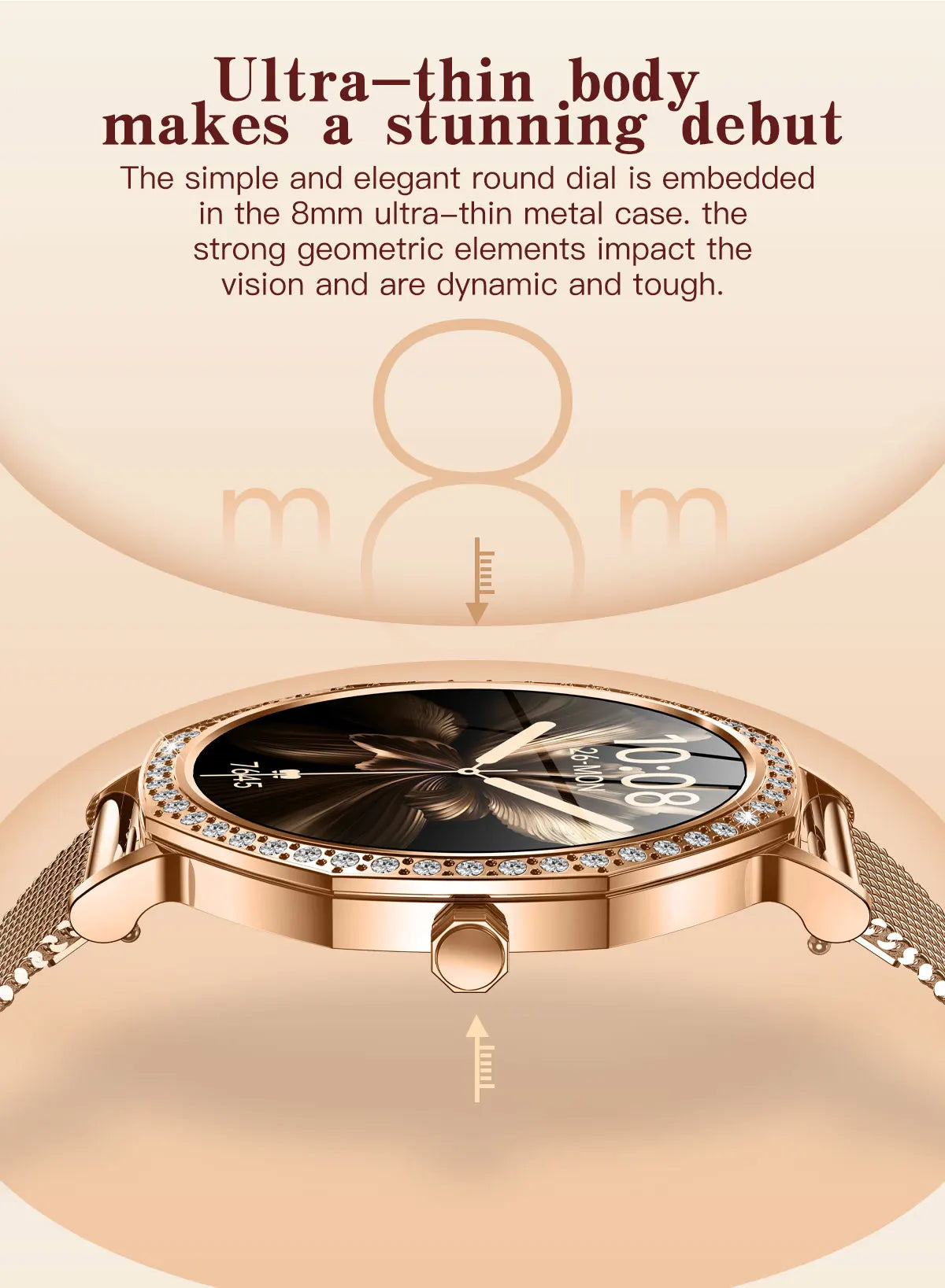Luxury Women's Smartwatches Diamond Dial Fashion Smart Watch Heart Rate Monitor Sleep Tracking IP67 Waterproof For Android & IOS