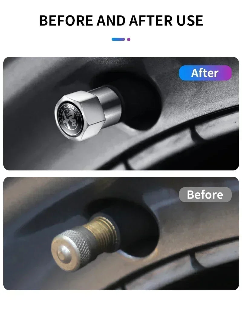 4Pcs Metal Car Wheel Tire Air Valve Caps Stem Covers For Alfa Romeo Mito Brera 147 Giulietta 159 156 Stelvio Sportiva Giulia