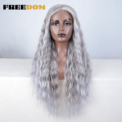 Synthetic Lace Front Wig, Long Deep Wavy Ombre Blonde Ginger Lace Wigs For Black Women, Heat Resistant Cosplay Wigs, FREEDOM