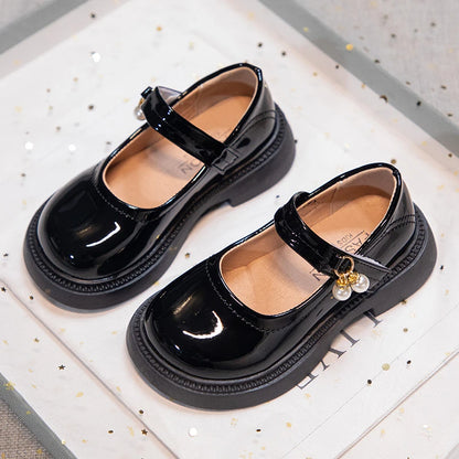 Girls' Chic Leather Princess Mary Janes with Pearl Pendant for Wedding Party, Back to School, Dress Flats (Sizes 26-36)