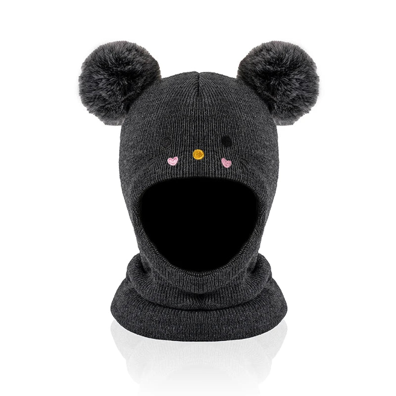 One-piece caps, scarves, and ear protectors for autumn and winter, and embroidered cat headscarves for boys and girls aged 1-6