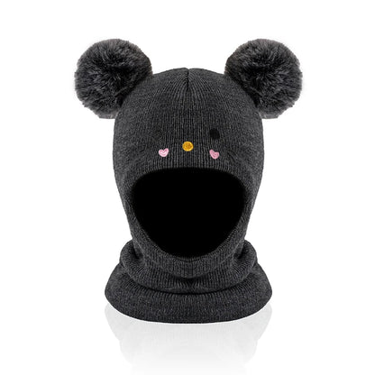 One-piece caps, scarves, and ear protectors for autumn and winter, and embroidered cat headscarves for boys and girls aged 1-6