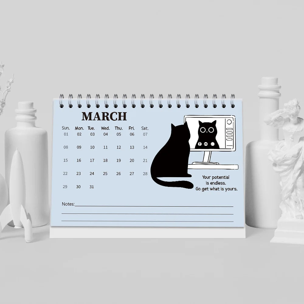 1PC 2026 Calendar, Cute Cat Illustrations Desktop Calendar, Cat Theme, 12-Month Planner, Perfect Gift for Birthdays & Holidays
