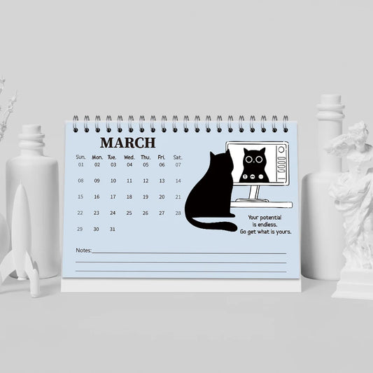 1PC 2026 Calendar, Cute Cat Illustrations Desktop Calendar, Cat Theme, 12-Month Planner, Perfect Gift for Birthdays & Holidays