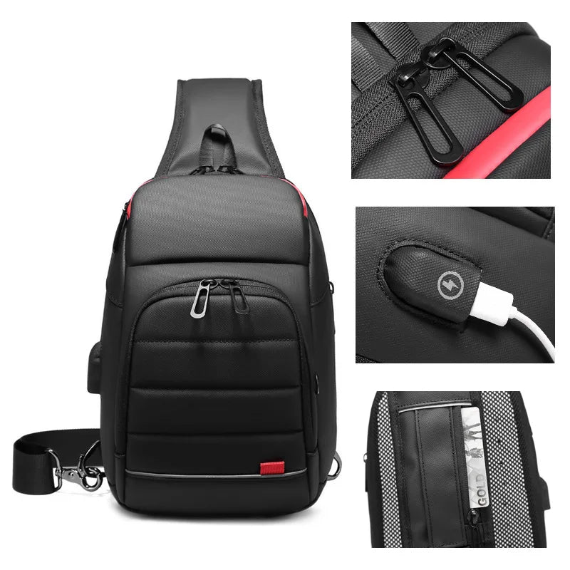 Men's Chest Bag Sling Bags for Men Waterproof Messenger Handbags Crossbody Shoulder Bag with USB Charging Husband Gift Bolsas
