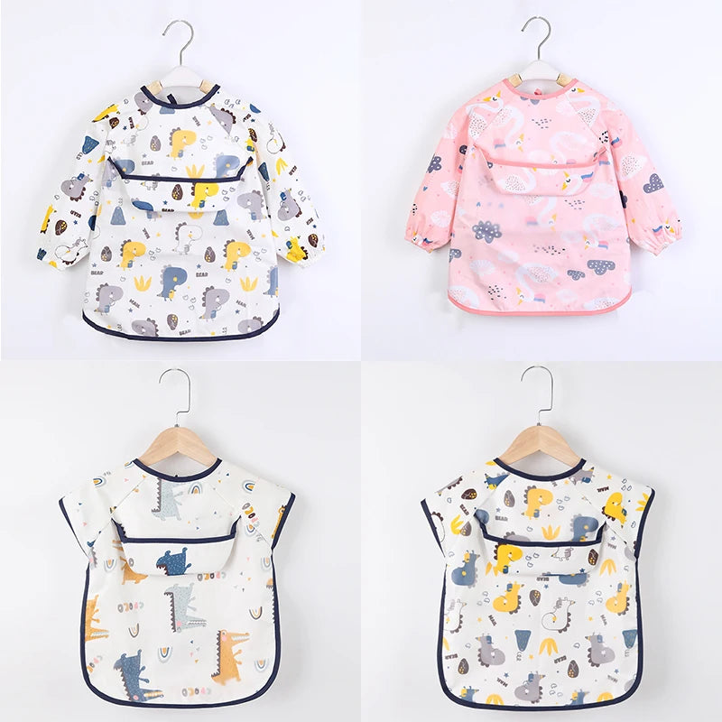 Baby Smock Bibs Waterproof Long Sleeve Eating Feeding Art Apron Newborn Toddler Burp Cloths Fit 0-3 Years Dropshipping