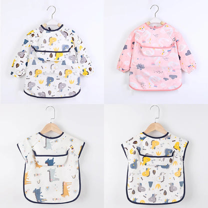 Baby Smock Bibs Waterproof Long Sleeve Eating Feeding Art Apron Newborn Toddler Burp Cloths Fit 0-3 Years Dropshipping