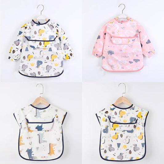 Baby Smock Bibs Waterproof Long Sleeve Eating Feeding Art Apron Newborn Toddler Burp Cloths Fit 0-3 Years Dropshipping