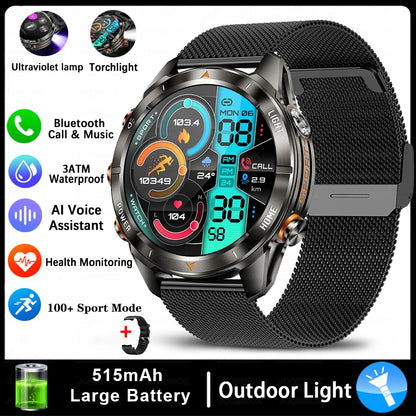 New Outdoor Sport Smart Watch, For Men, 1.46" AMOLED Screen LED, Flashlight, 515mAh Battery, 10ATM Waterproof, Bluetooth Call Smartwatch