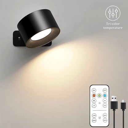 LED Wall Lights with Remote, Rechargeable Wall Mounted Reading Sconces Lamp 2000mAh, 3 Colors & Dimmable Magnetic 360° Rotation